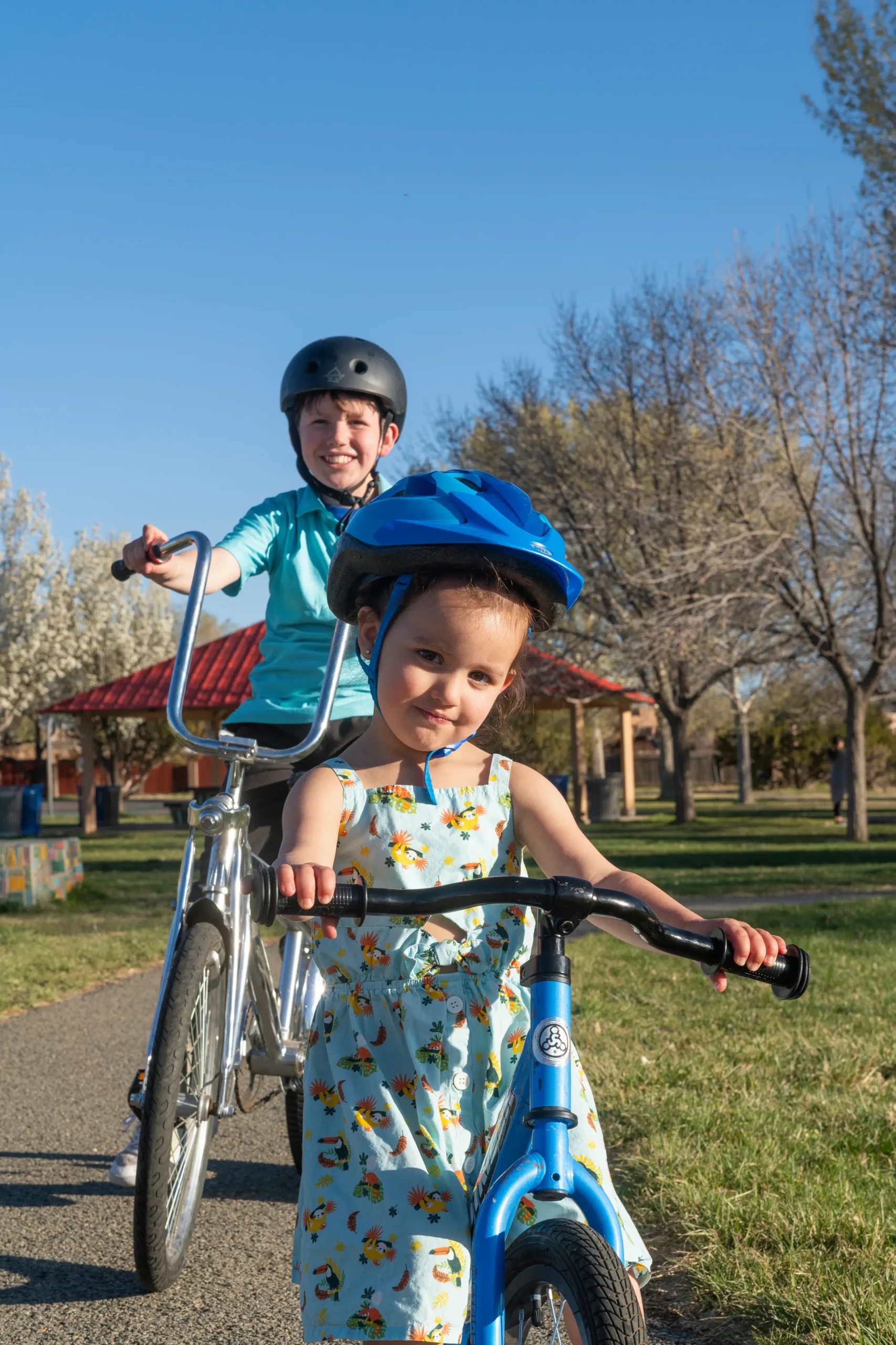 Lucy and Leo on bikes