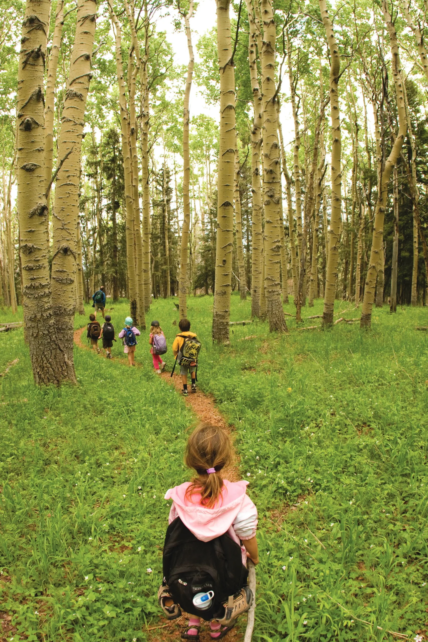 Kids hiking on the Norski Trail.