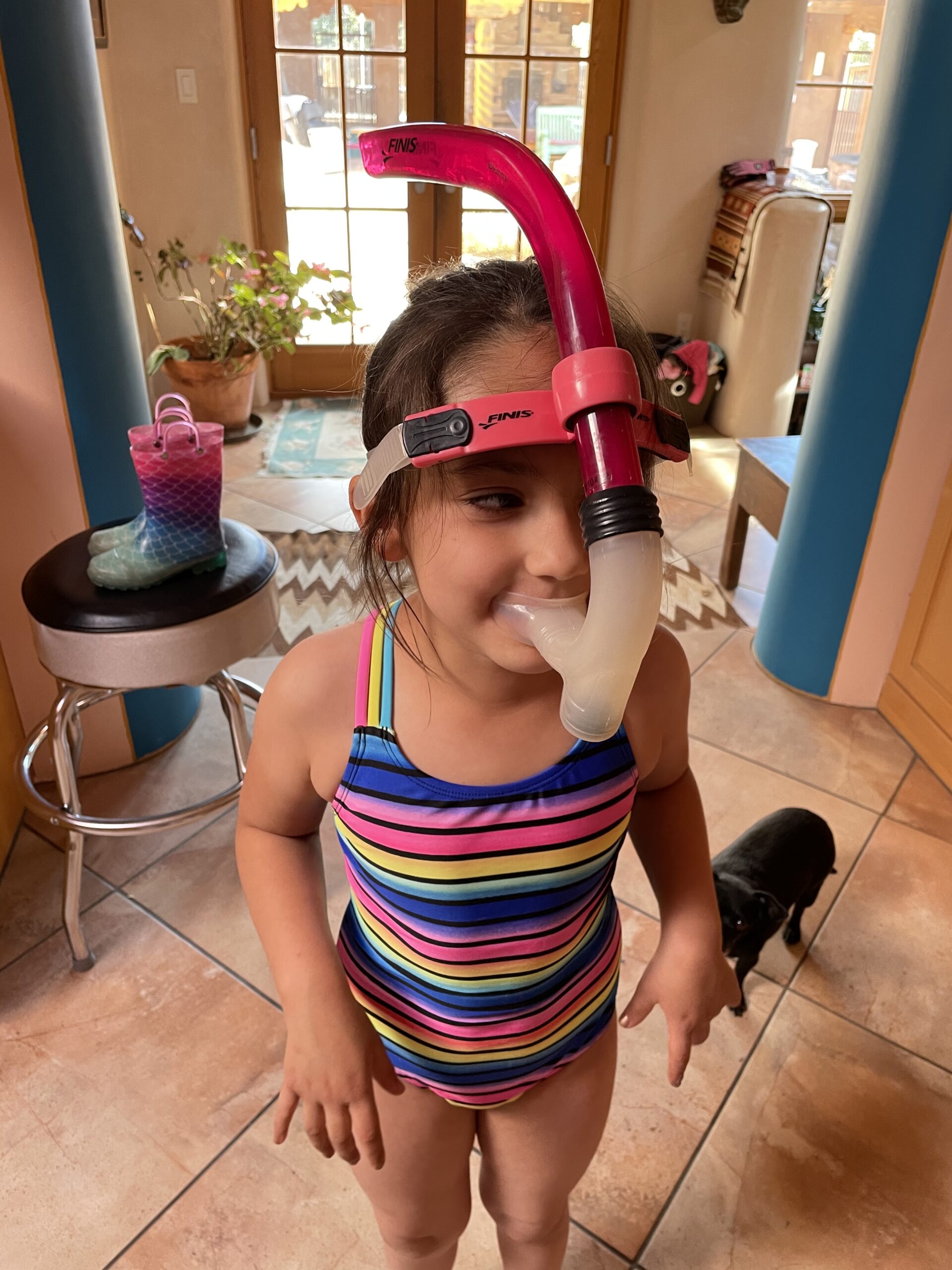 Layla ready to swim with her snorkel.