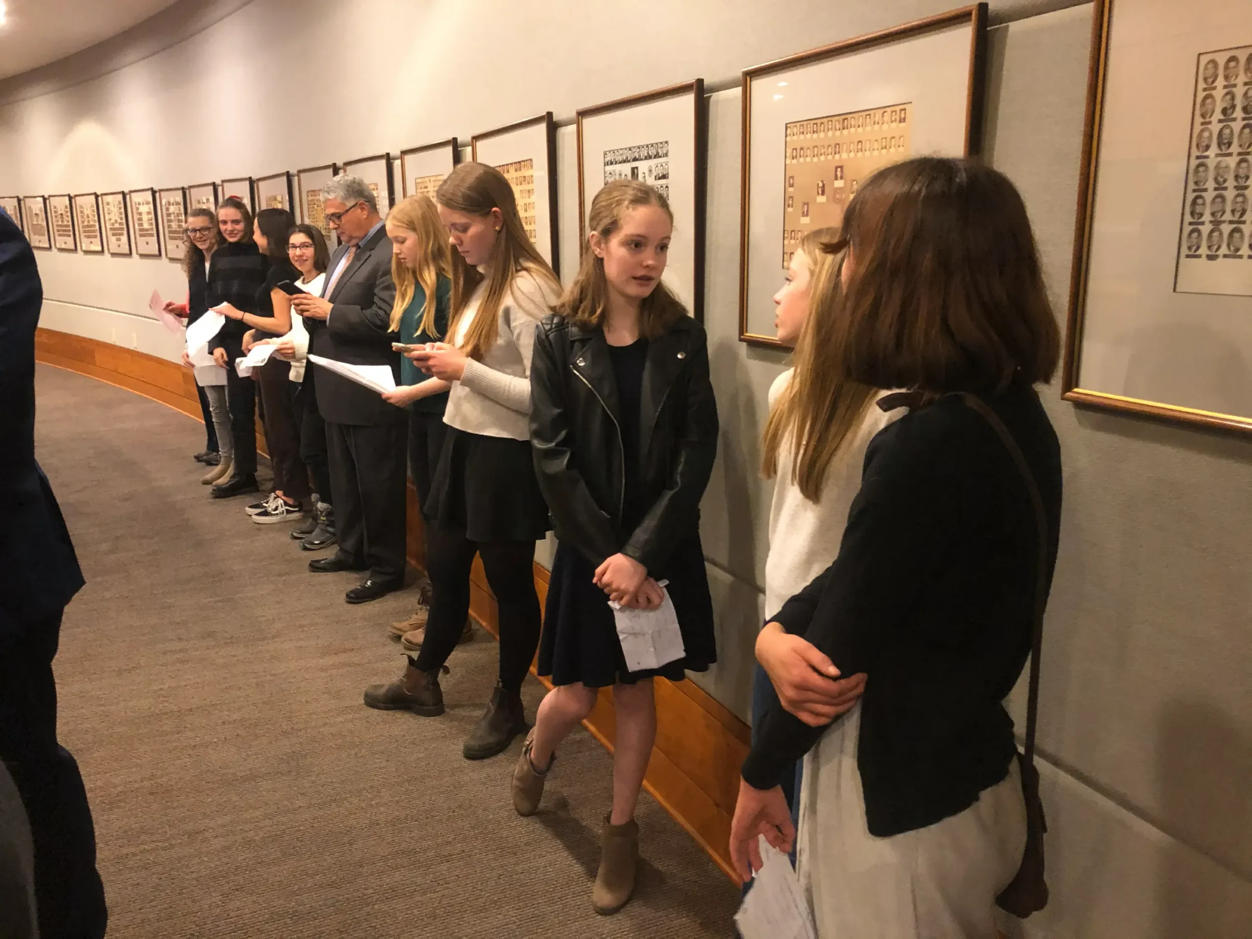 Eighth graders preparing to speak on the Floor.